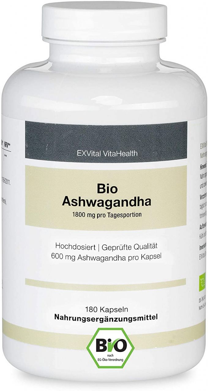 Bio Ashwagandha (Schlafbeere) hochdosiert und vegan von EXVital Vitahealth, 1...