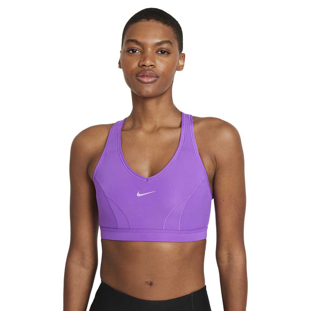 Nike Dri Fit Swoosh Icon Clash Medium Support V Neck Sports Bra Violet M Femme
