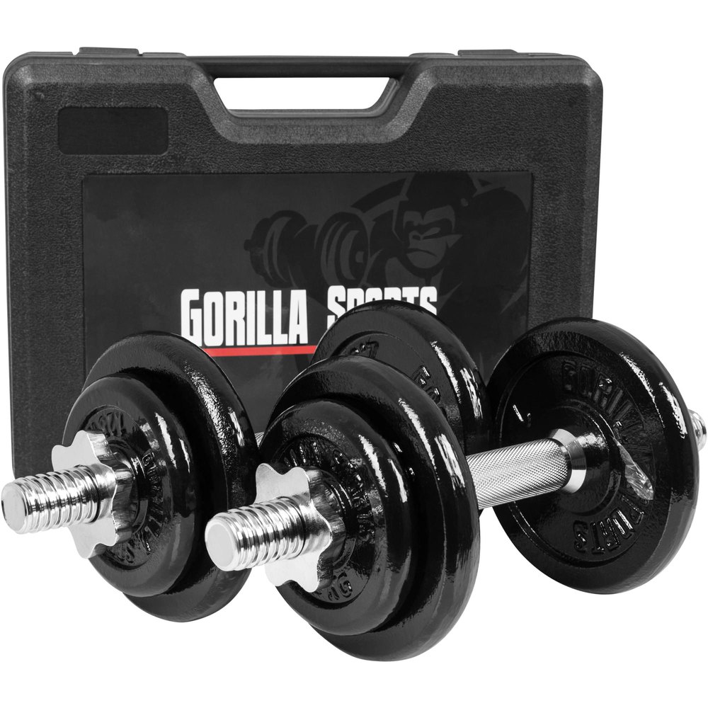Gorilla Sports 20kg Haltère Ensemble Avec Porter Cas 20 kg Black