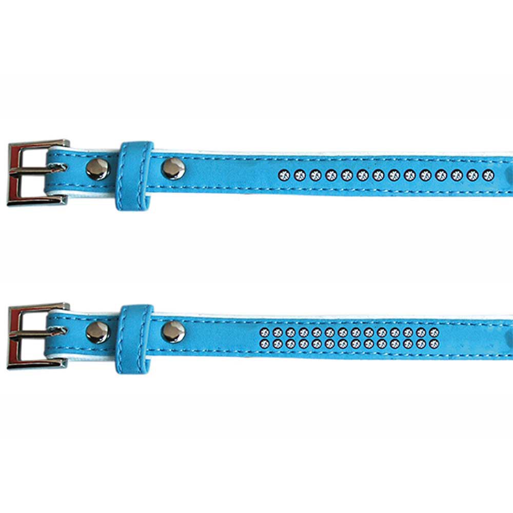 Freedog Leatherette Collar With Diamonds Bleu 13 mm x 25 cm