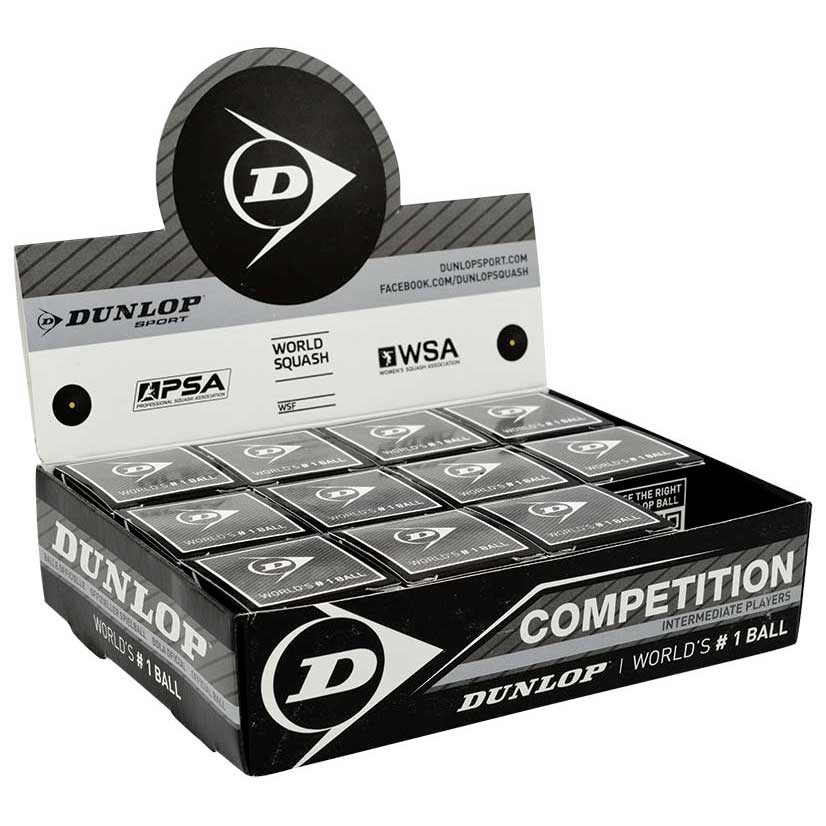 Dunlop Competition Single Grey Dot Squash Balls Box Noir 12 Balls