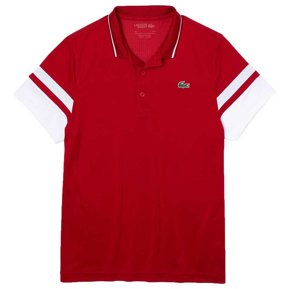 Lacoste Sport Striped Sleeves Breathable Piqué Short Sleeve Polo Shirt Rouge S Homme