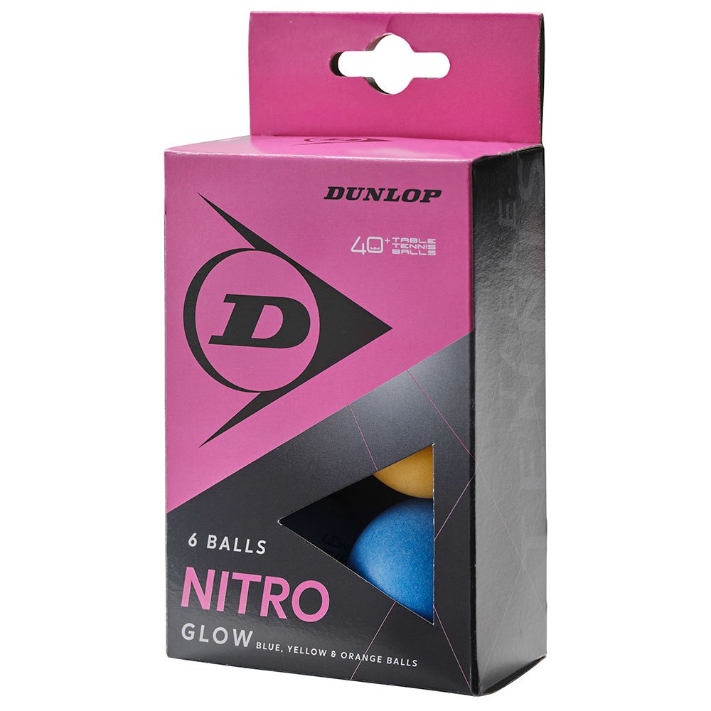 Dunlop 40+ Nitro Glow Table Tennis Balls Jaune,Orange,Bleu 6 Balls