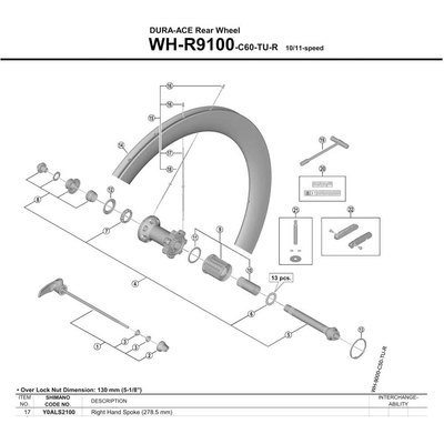 Shimano Rear Right Spoke R9100 C60 Tubeless 278.5 mm