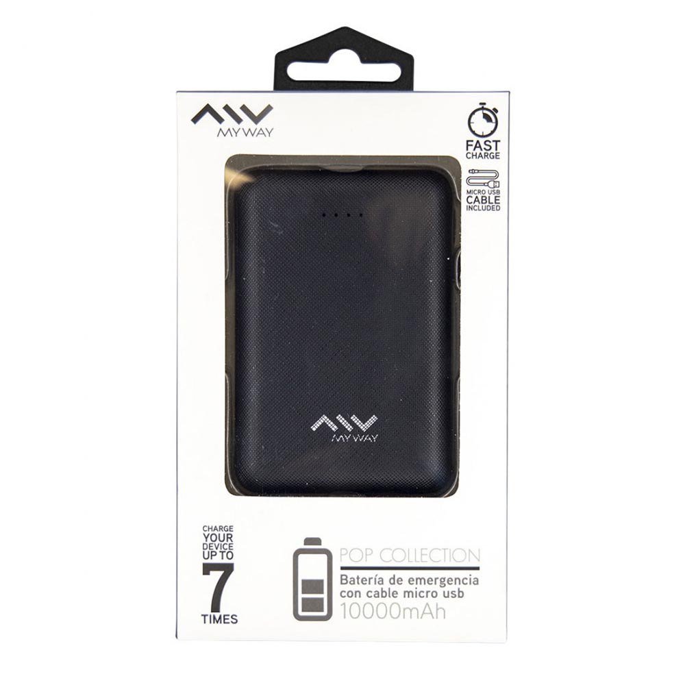Myway Power Bank 2 Usb 1a Ports With Usb 2.1a Cable And Micro Usb 10000 mAh Black