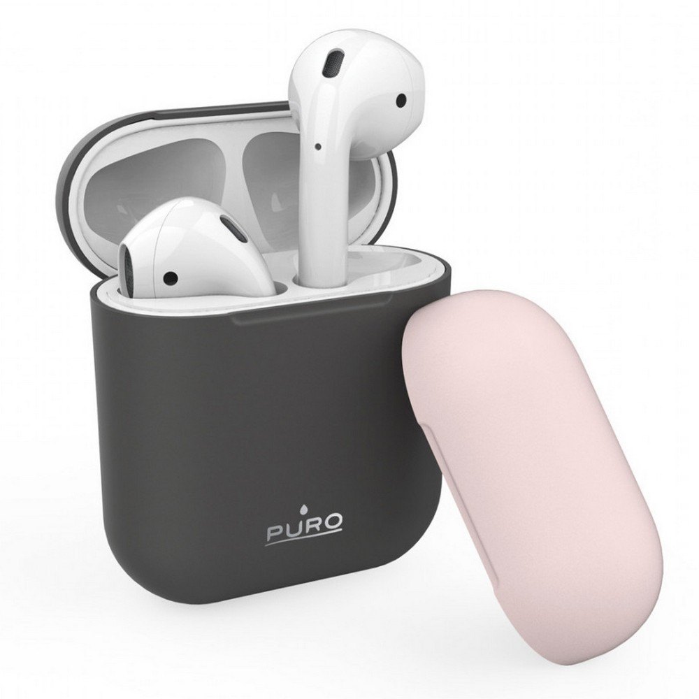 Puro Silicone Case For Airpods One Size Dark Grey + Rose Cap