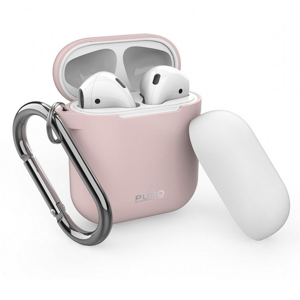 Puro Silicone Case With Hook For Airpods One Size Pink + White Cap