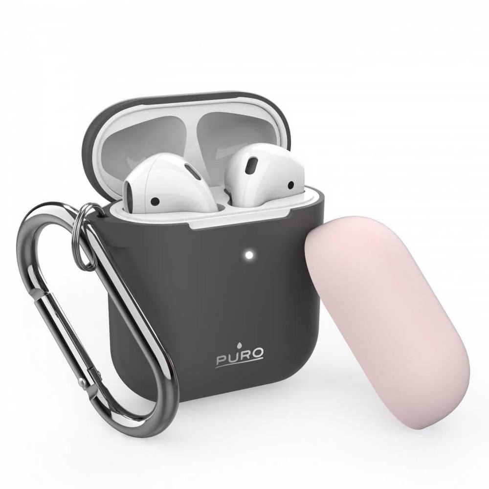 Puro Silicone Case With Hook For Airpods One Size Dark Grey + Rose Cap