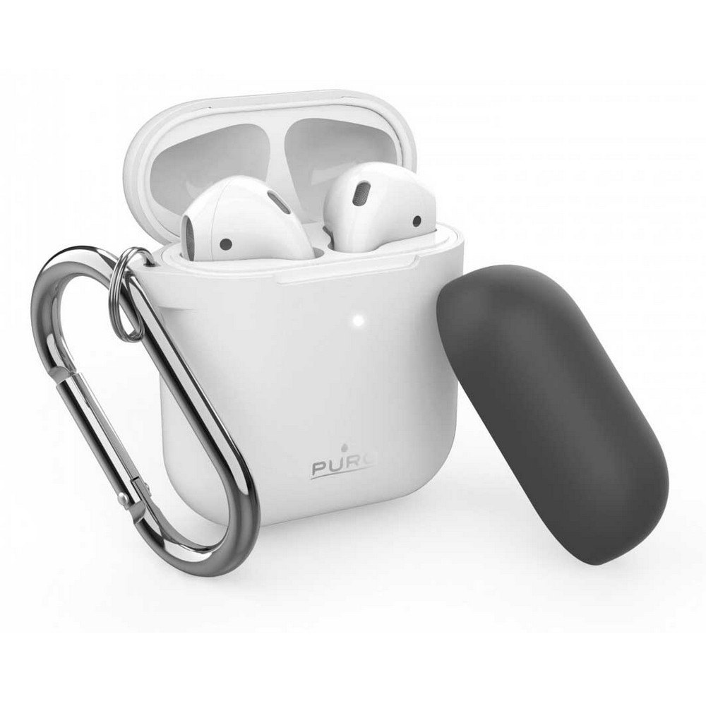 Puro Silicone Case With Hook For Airpods One Size White + Dark Grey Cap