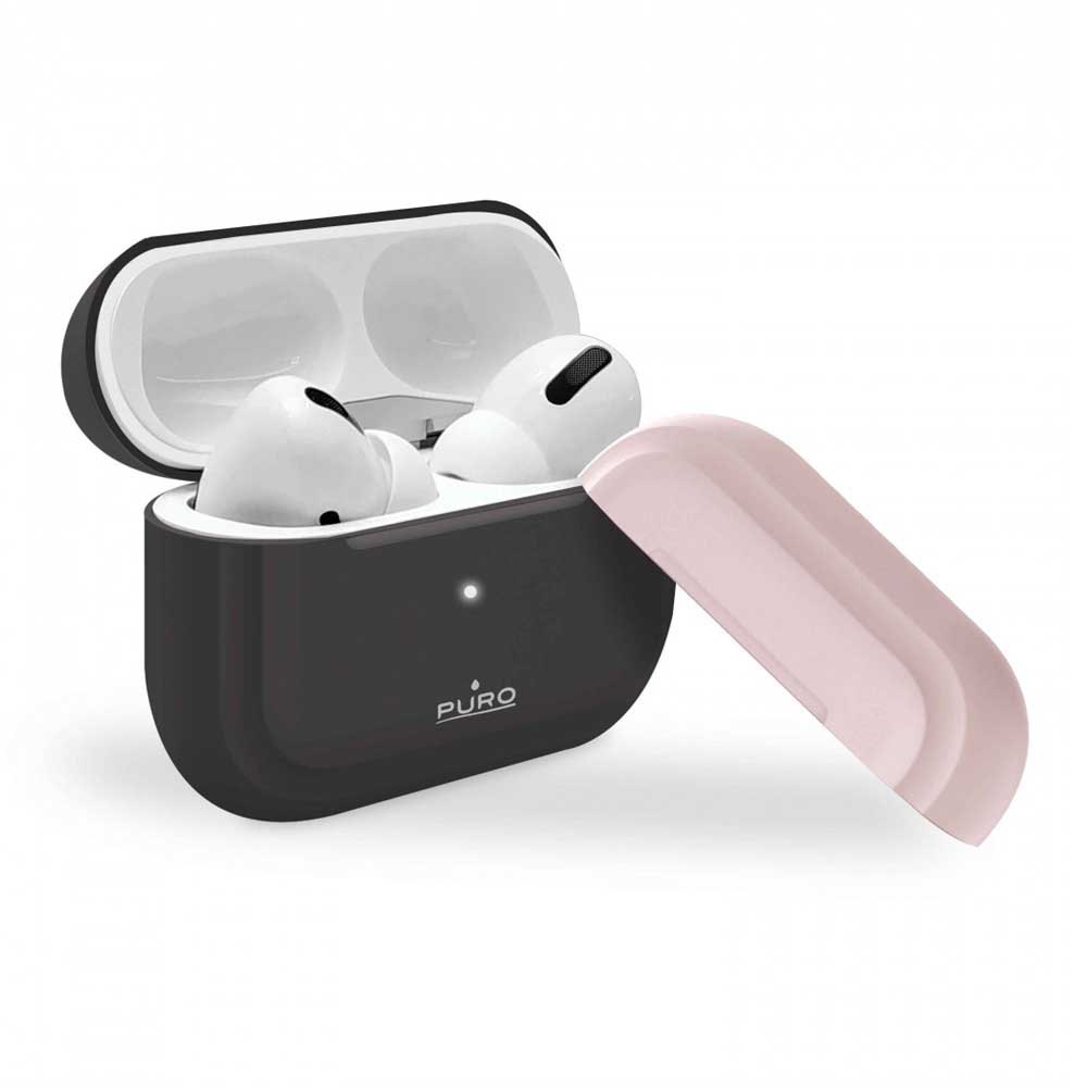 Puro Silicone Case For Airpods Pro One Size Dark Grey + Rose Cap
