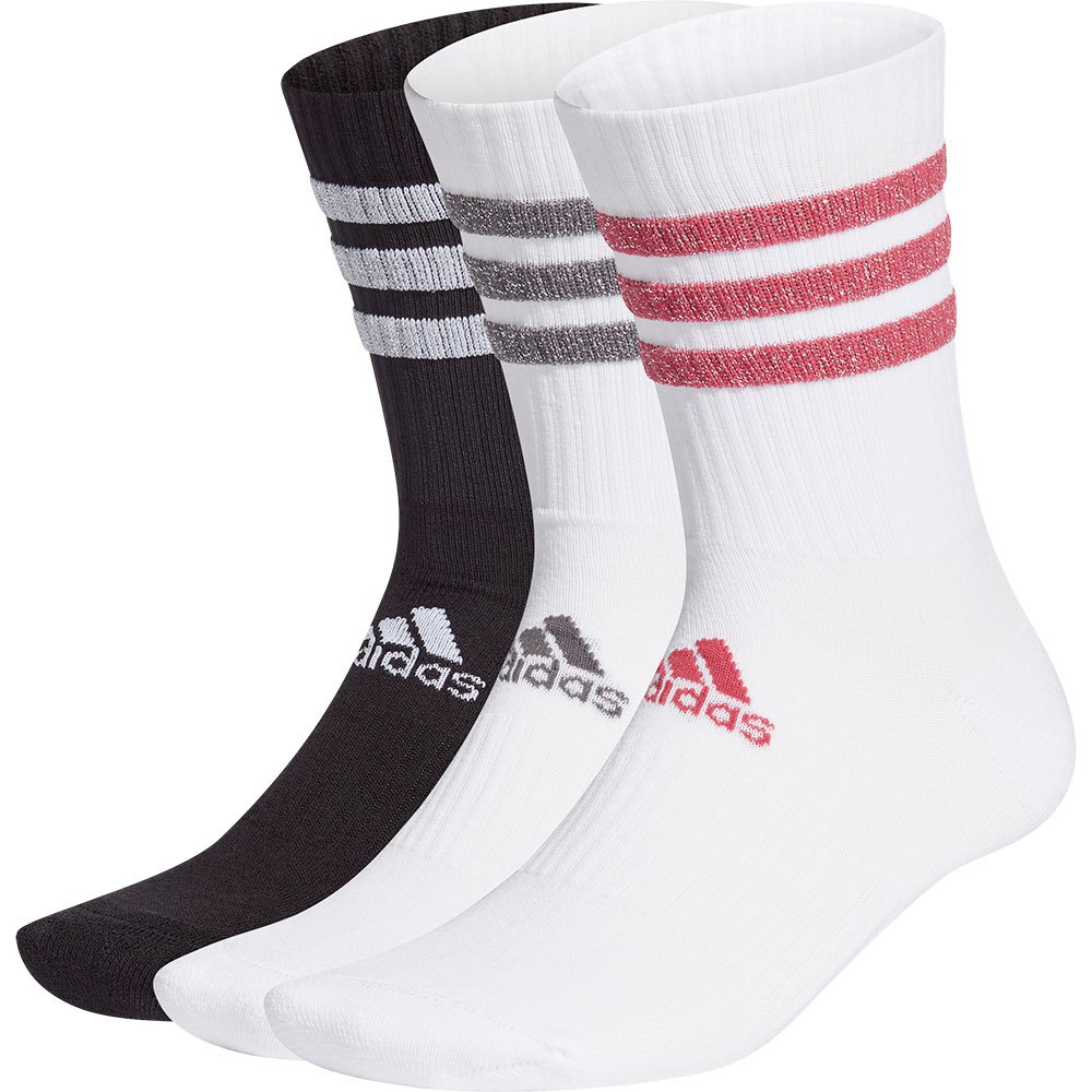Adidas Glam 3-stripes Cushioned Crew Sport 3 Pairs EU 34-36 White / Black / Wild Pink / Grey Five