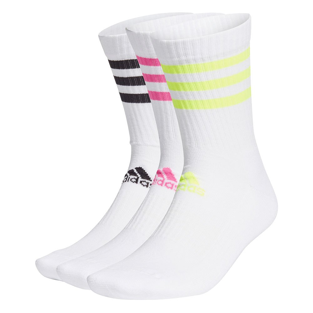 Adidas 3 Stripes Cushioned Crew 3 Pairs EU 43-45 White / Screaming Pink / Solar Yellow / Black