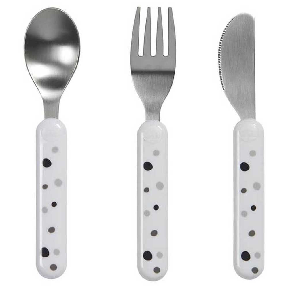 done by deer cutlery set dreamy dots gris 12 months
