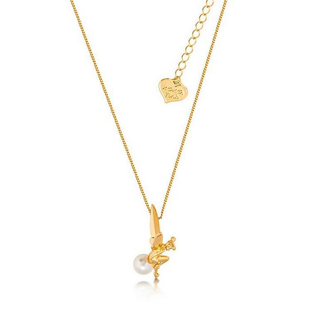 disney tinkerbell and pearl 14k gold plated necklace multicolore
