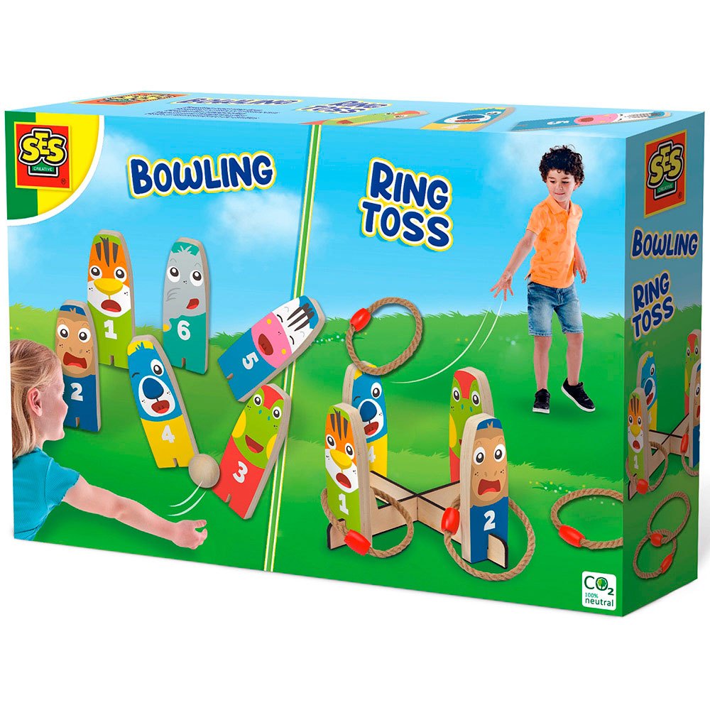ses outdoor wooden bowling and ring game vert
