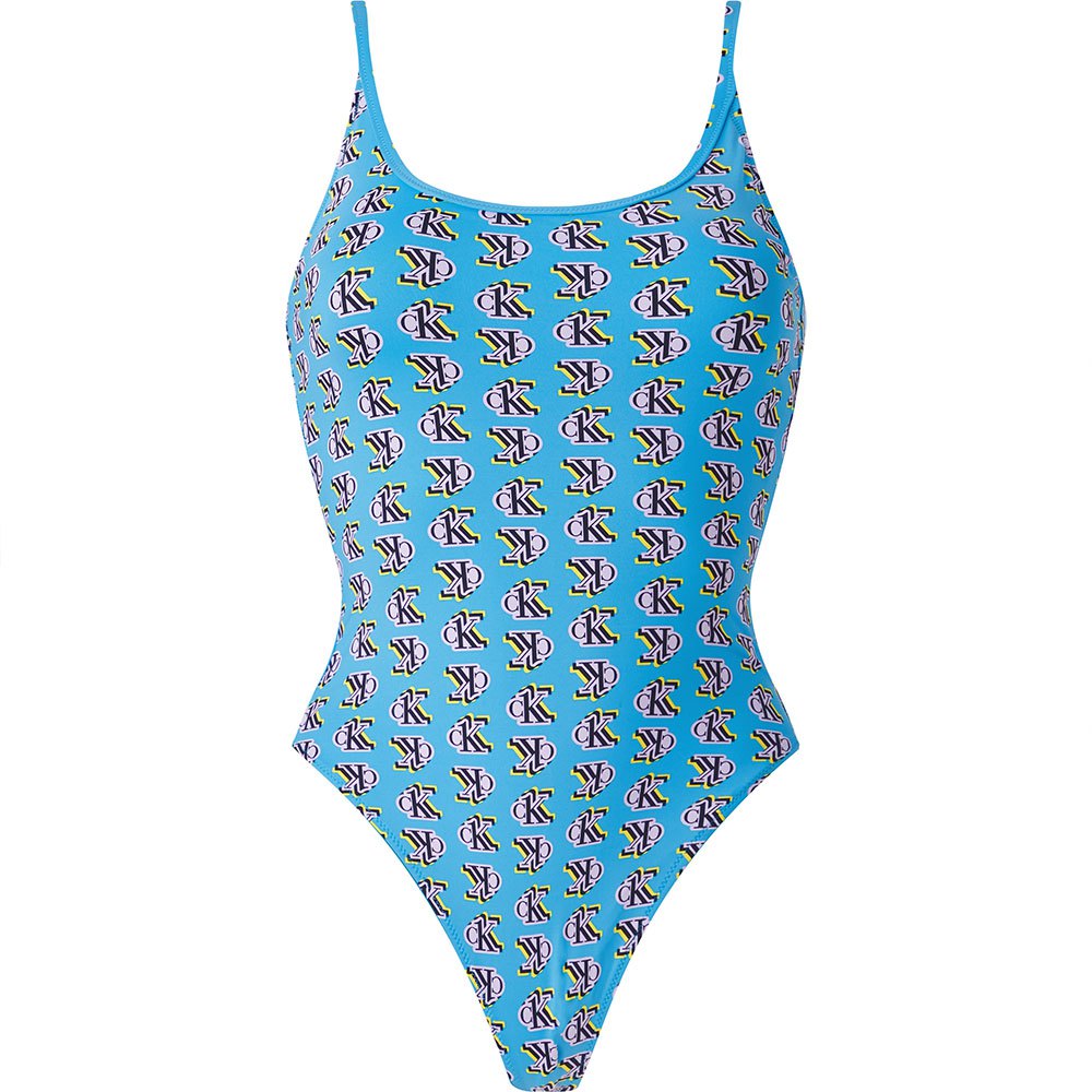 calvin klein underwear scoop back print swimsuit bleu l femme