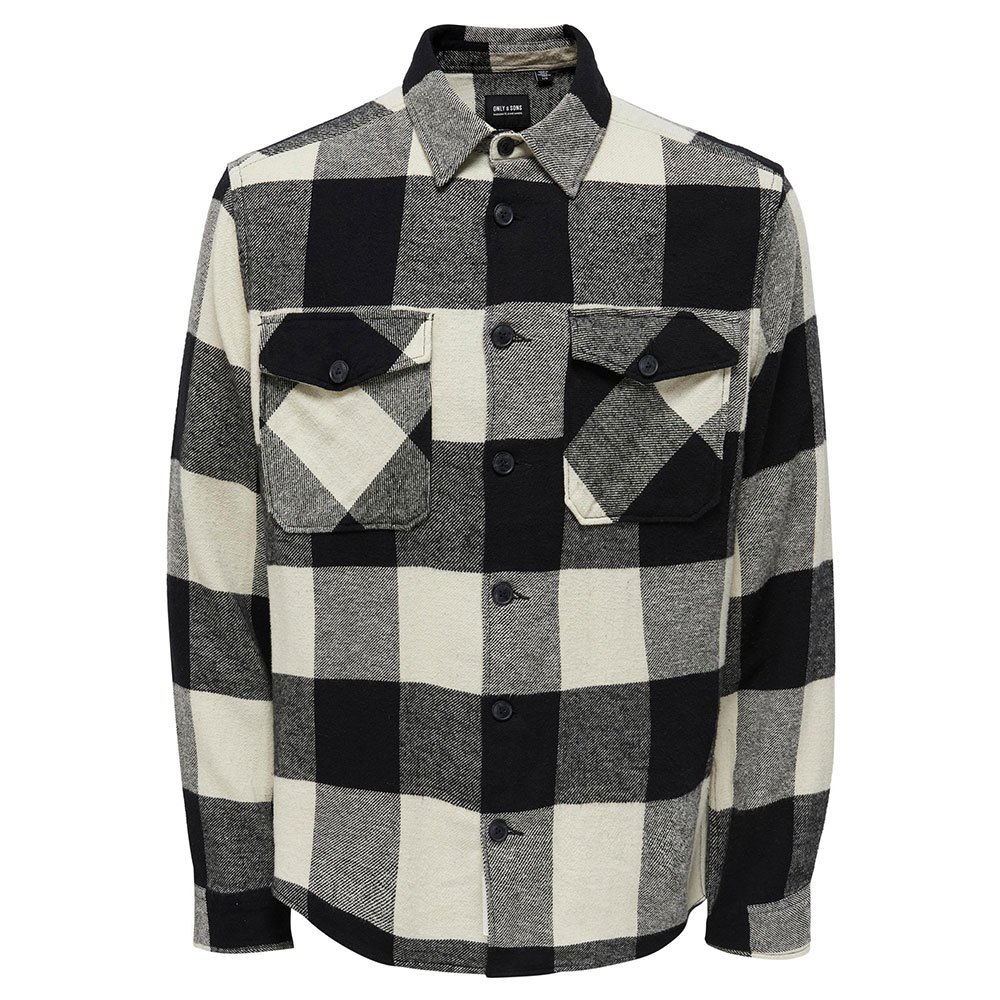 only & sons milo life check long sleeve shirt noir 2xl homme