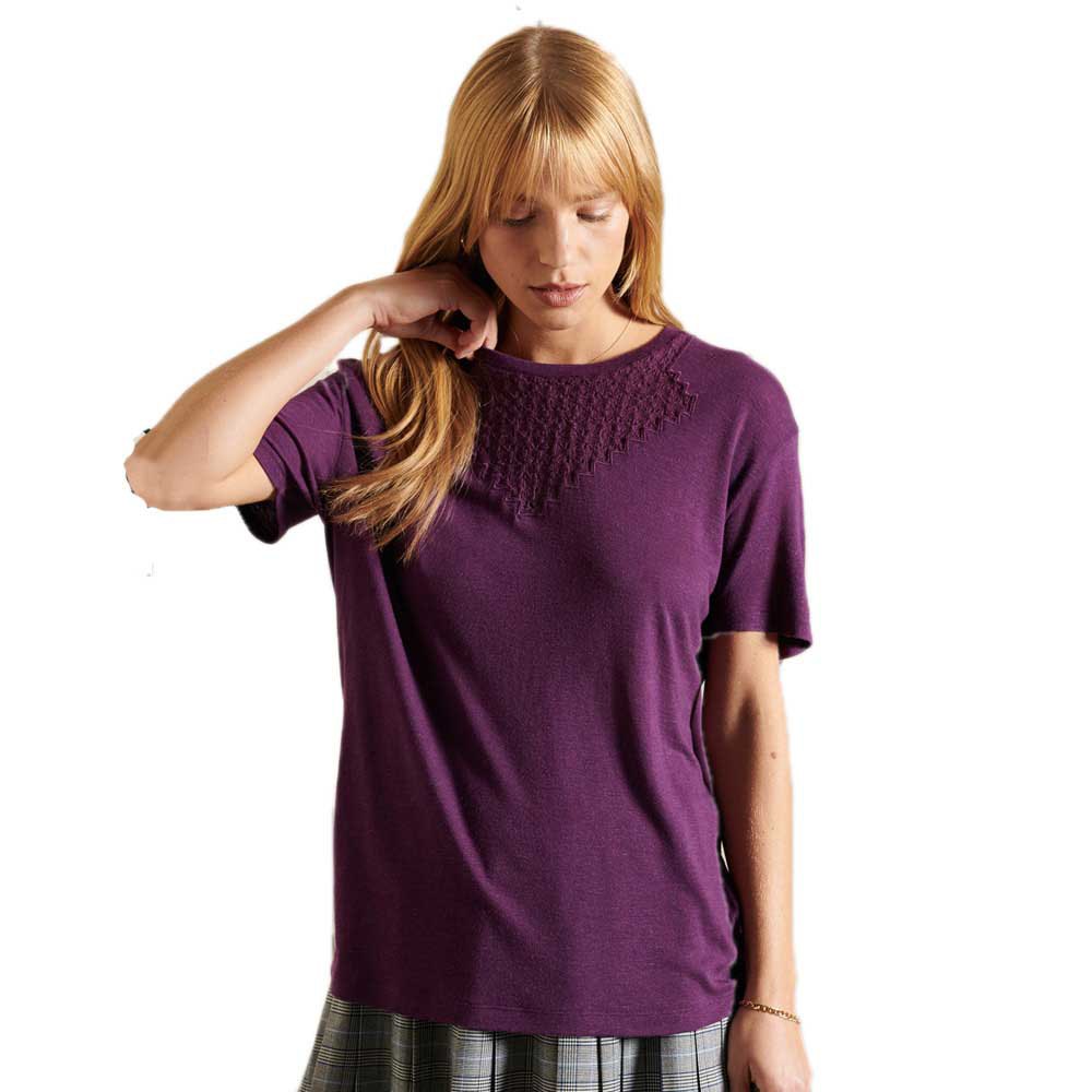 superdry chevron lace jersey short sleeve blouse violet xs femme