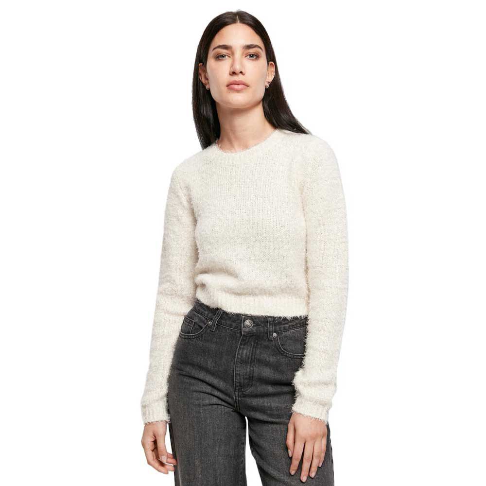 urban classics cropped feather o neck sweater blanc l femme