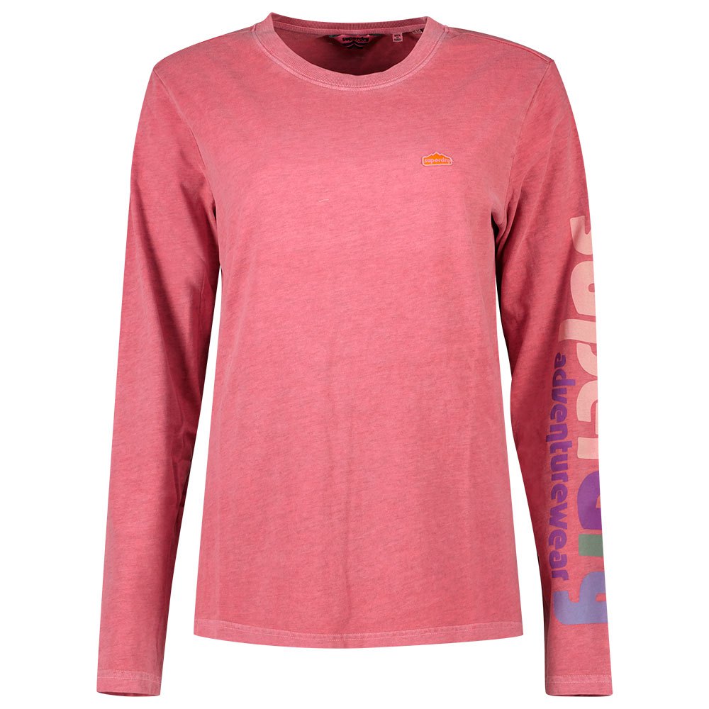 superdry vintage 90s terrain ls top long sleeve t-shirt rose 2xs femme