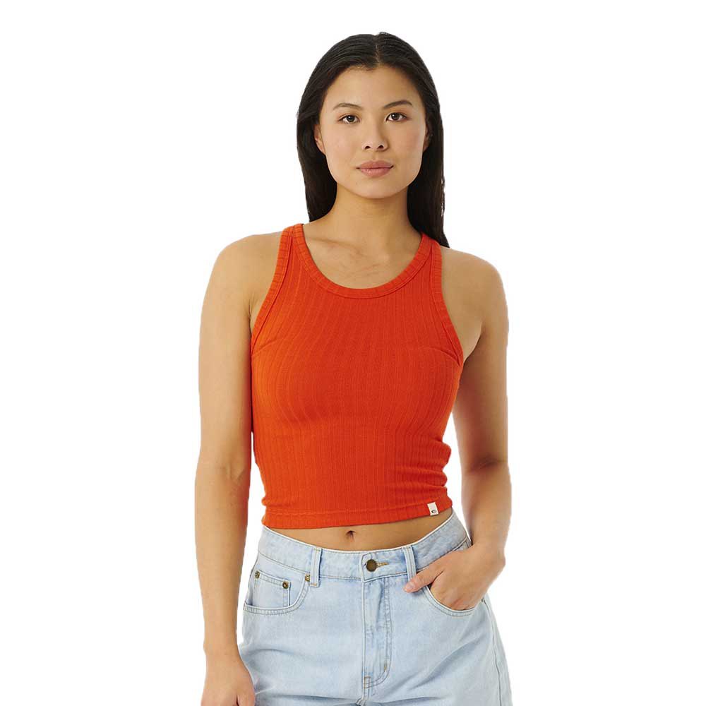 rip curl premium rib sleeveless t-shirt orange xs femme