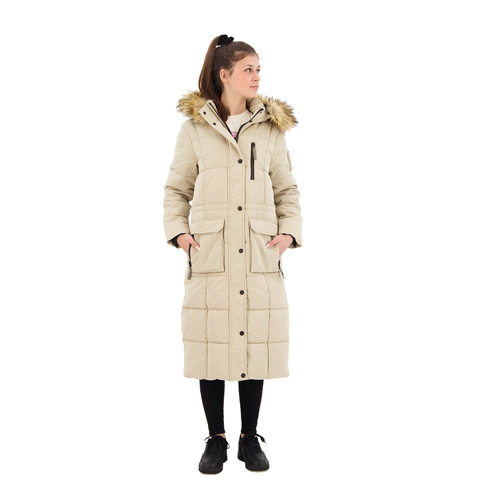 superdry longline faux fur everest jacket beige xl femme