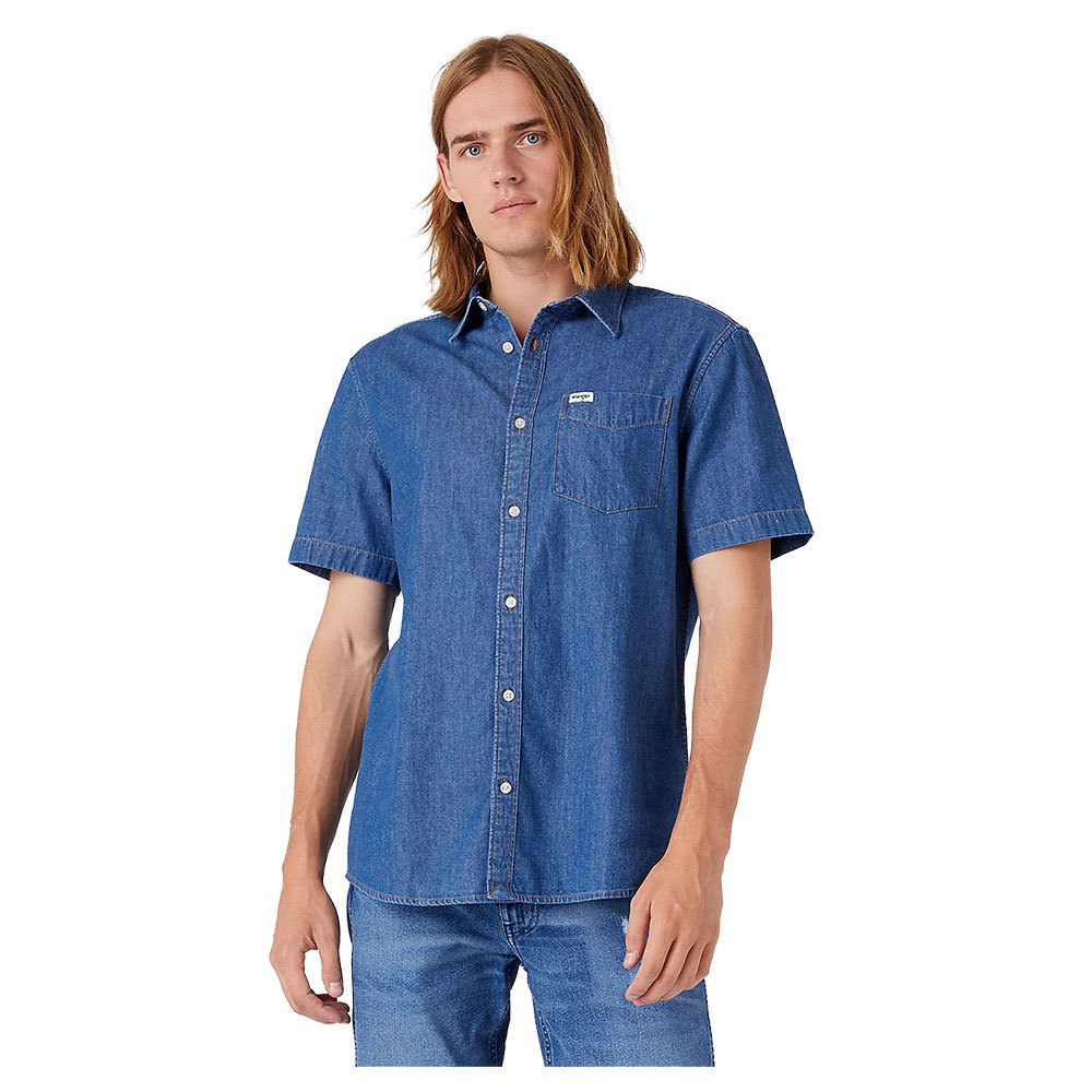 wrangler 1 pocket regular fit short sleeve shirt bleu xl homme