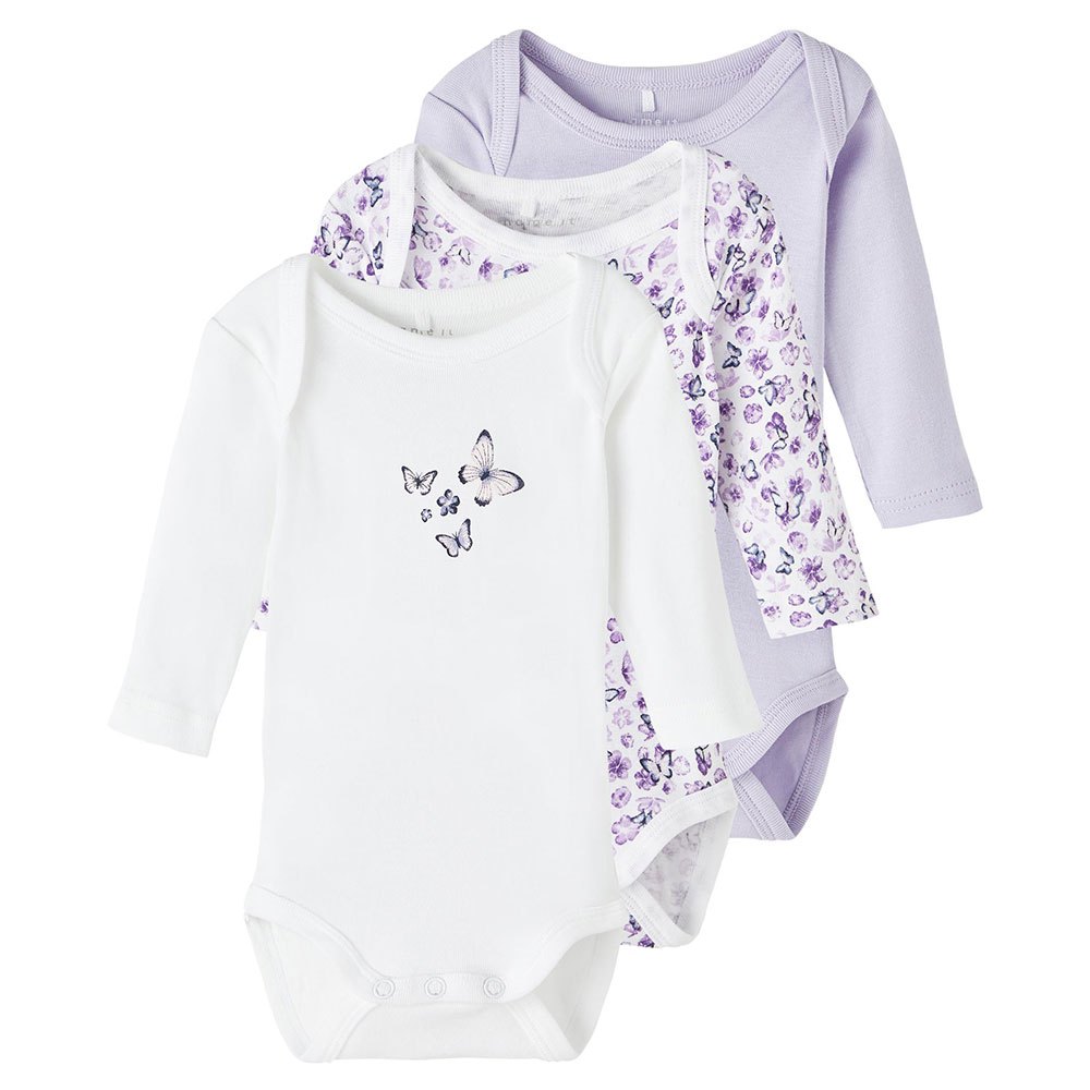 name it flower long sleeve body 3 units blanc,violet 9 months fille