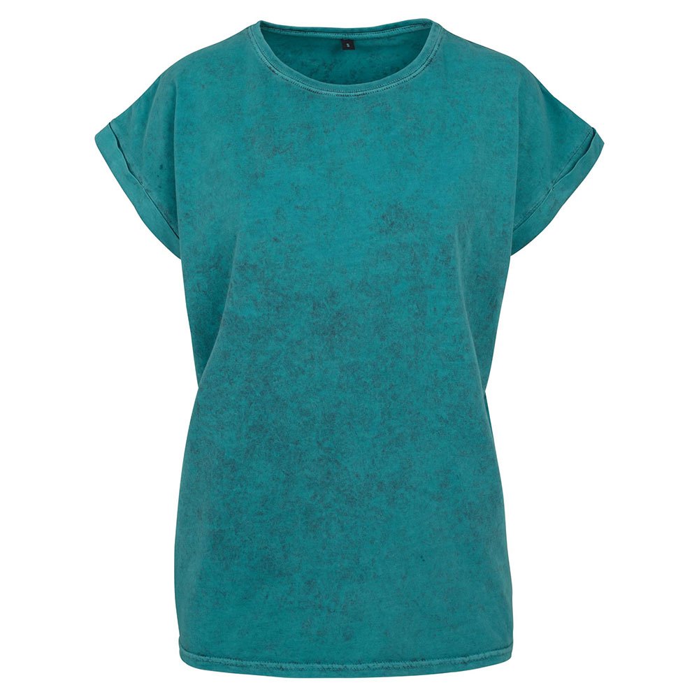 build your brand acid washed extended shoulder short sleeve crew neck t-shirt vert 5xl femme