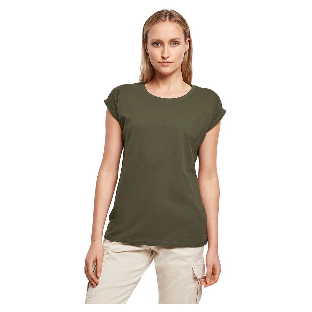build your brand extended shoulder short sleeve crew neck t-shirt vert xs femme