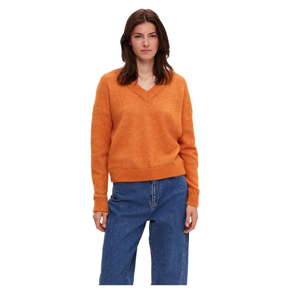 selected maline v neck sweater orange s femme