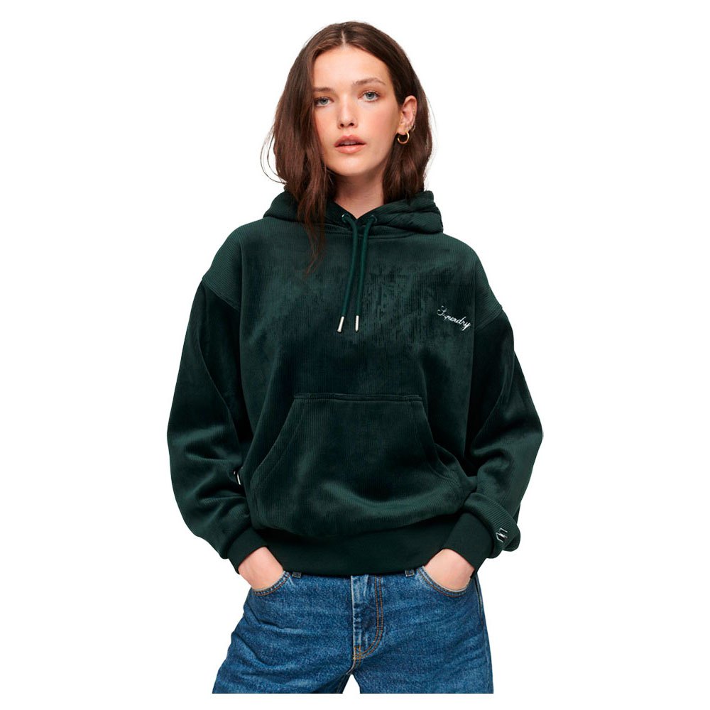 superdry drop needle velour boxy hoodie vert xs femme