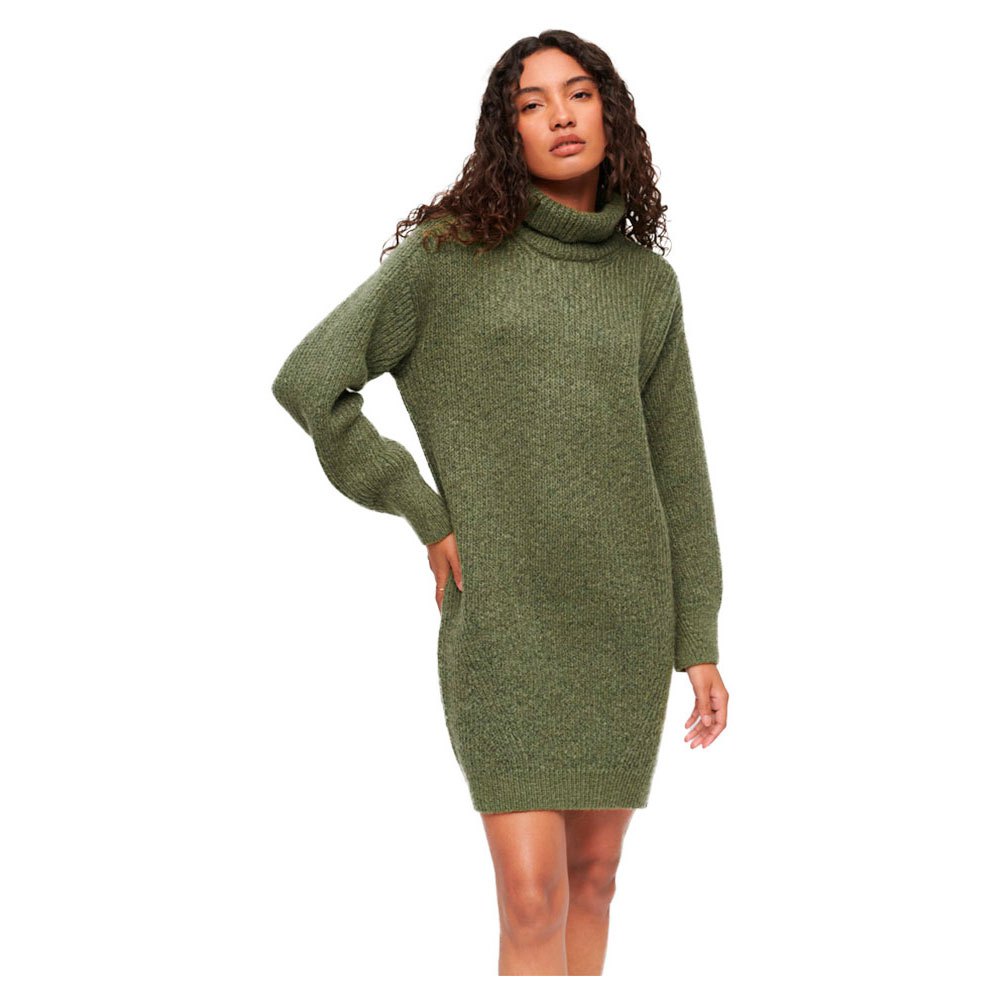 superdry knitted roll neck long sleeve short dress vert xs femme