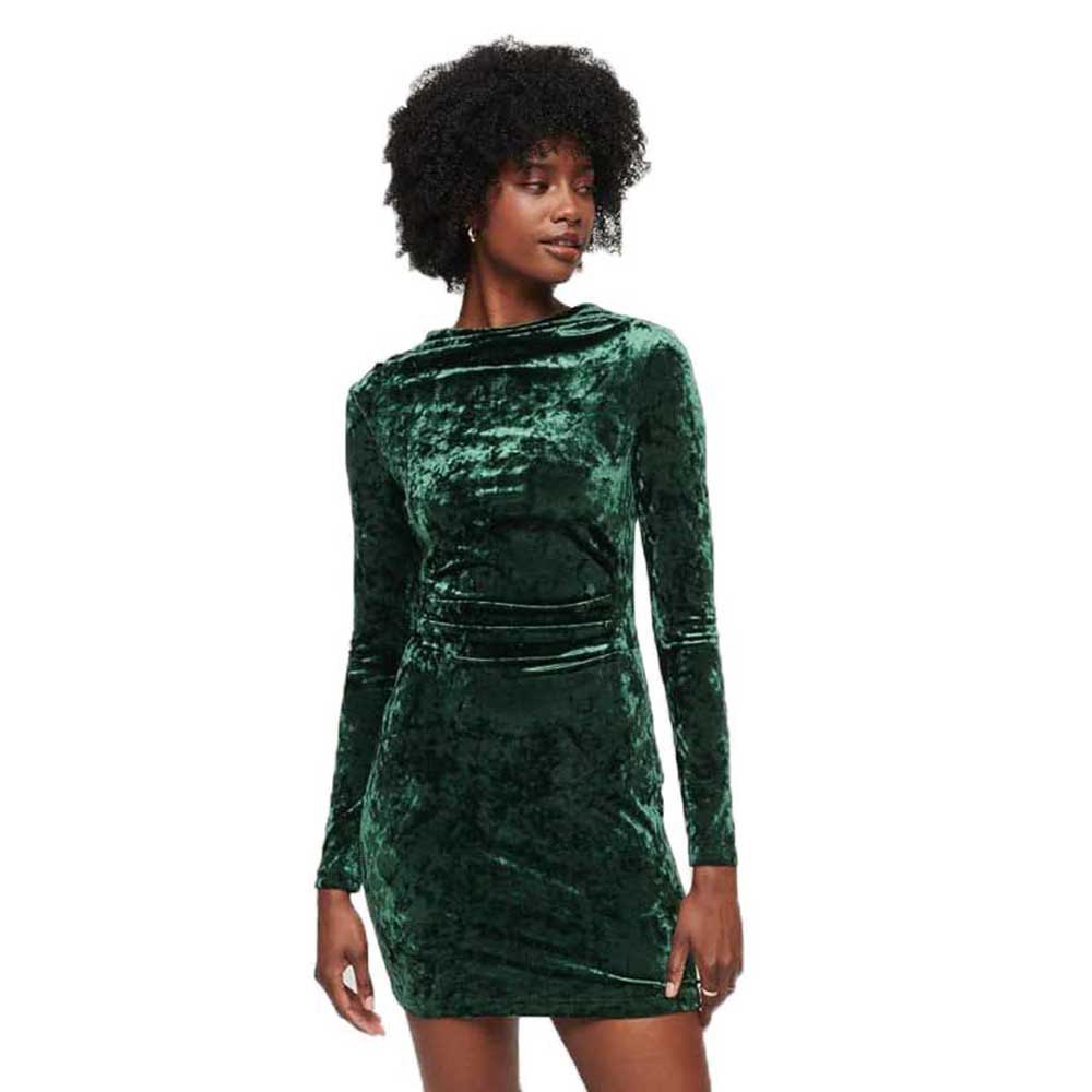 superdry velvet longsleeved mini dress vert xs femme