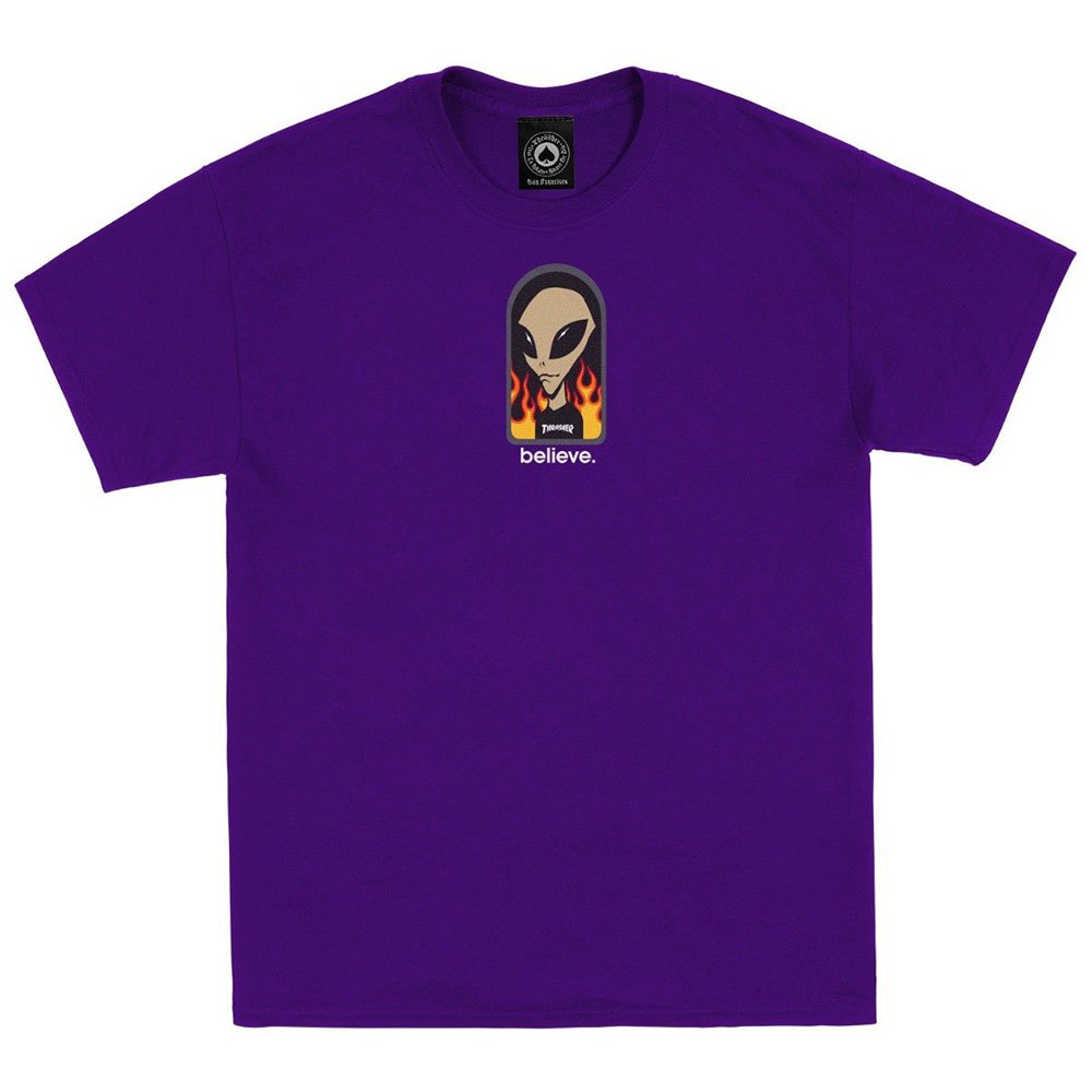 thrasher x aws believe short sleeve t-shirt violet xl homme
