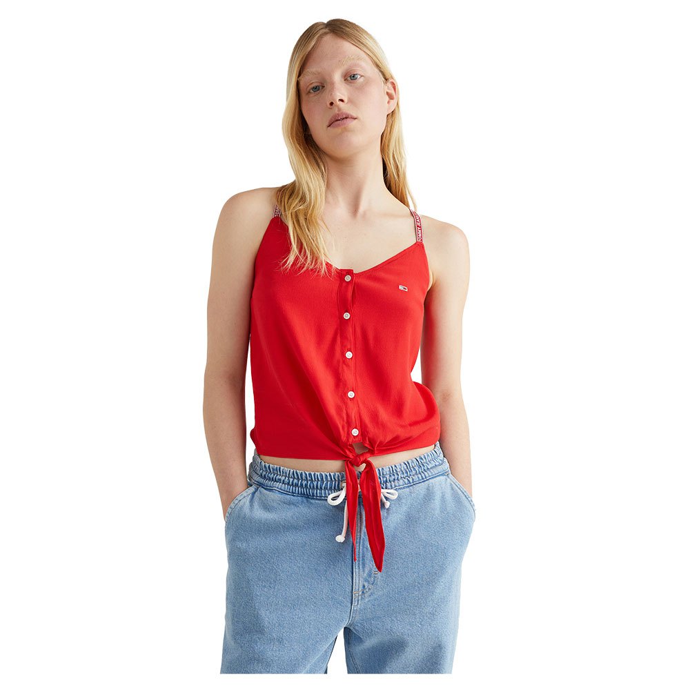 tommy jeans essential strappy sleeveless top rouge s femme