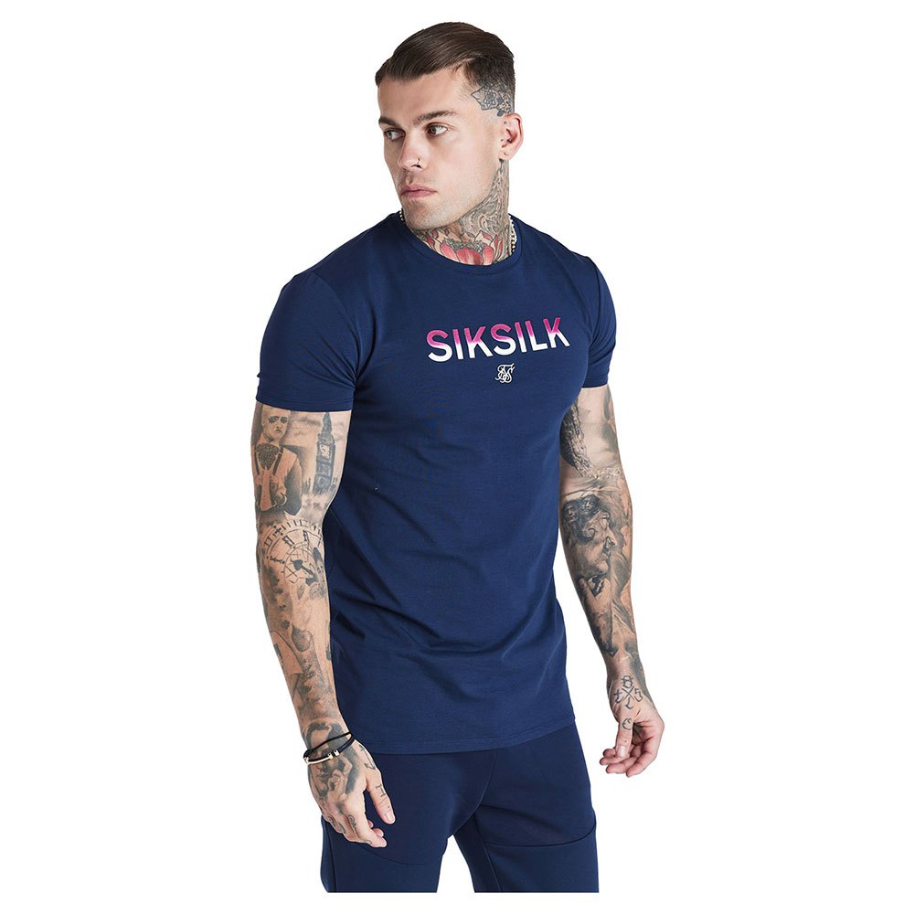 Siksilk Fade Print Gym Short Sleeve Crew Neck T-shirt Bleu M Homme