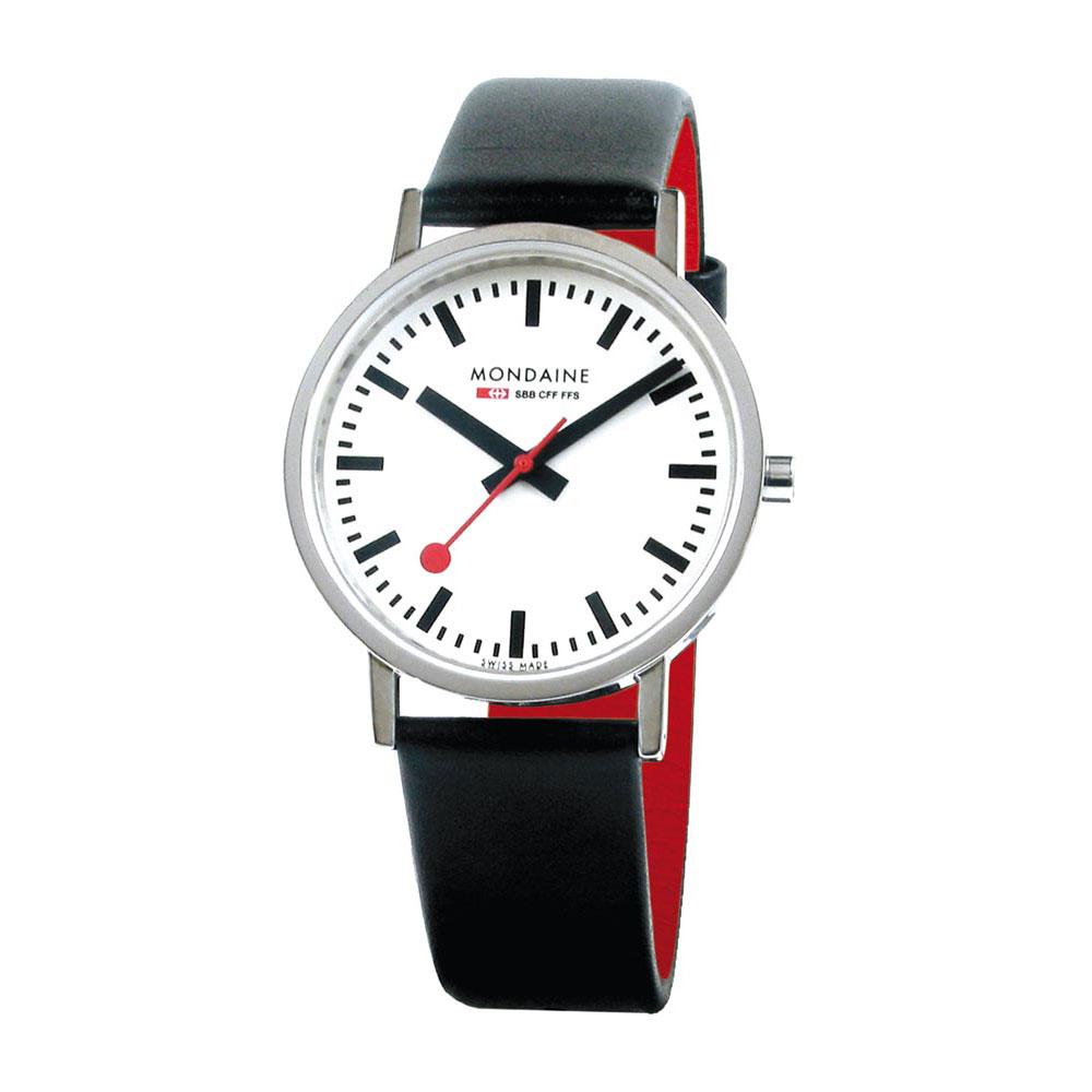 Mondaine Relógio Classic 36 mm White / Black Leather / Red Lining - Relógios Relógio Classic