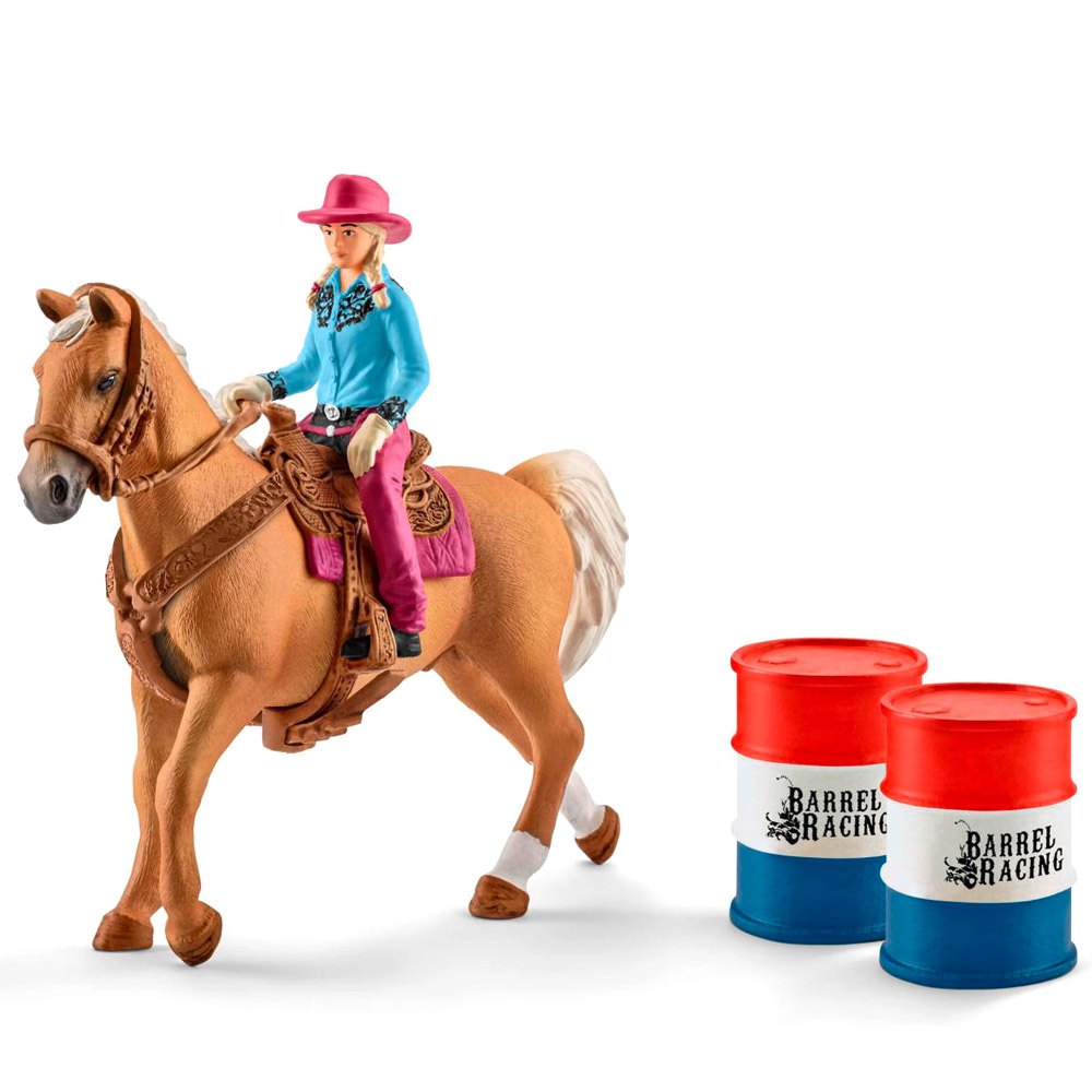 Conjunto de Figuras  Cowgirl e Cavalo com Acessórios de Corrida