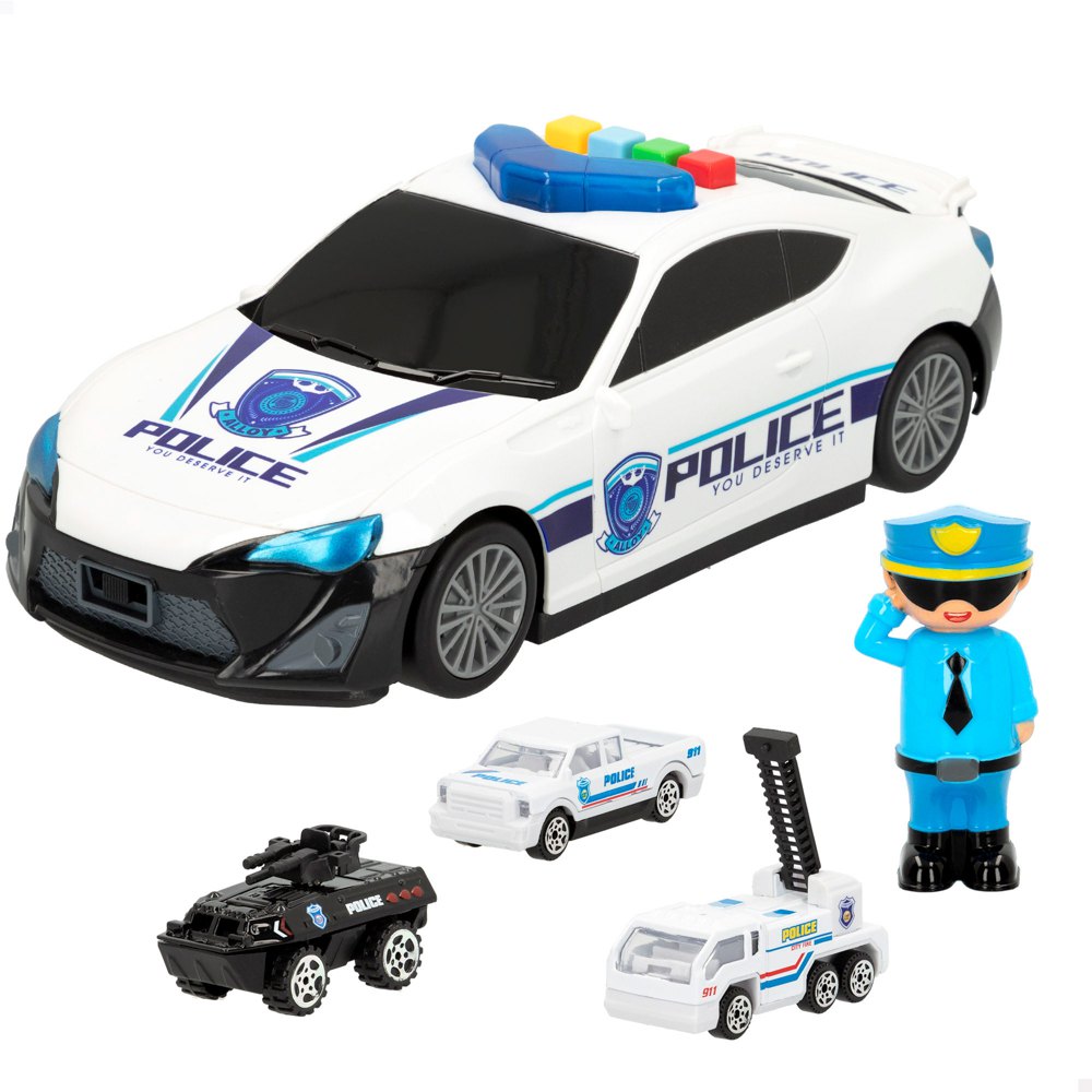 Caminhão Transportador De Carro De Polícia Com Veículos E Bonecos One Size White