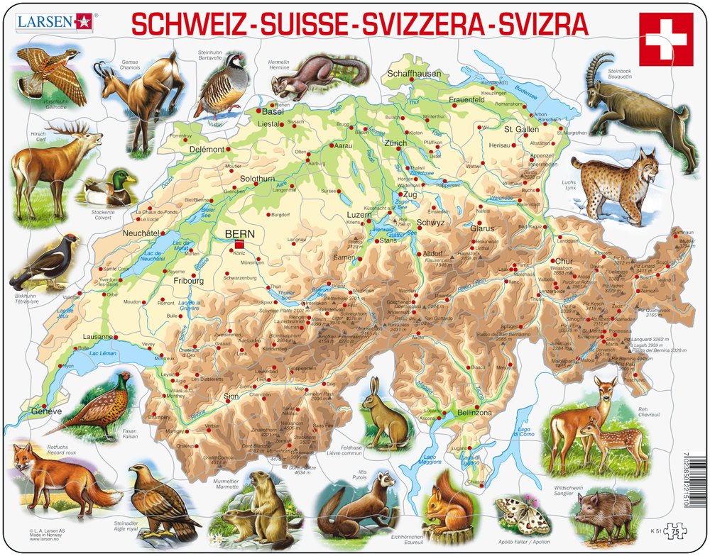 puzzle cadre - carte de la suisse